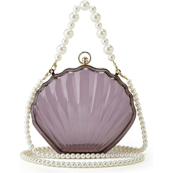 Fairy Shell Purse for Women Eveing Bag Clear Handbag Chic Bright Pearl Purse Party Clutch Shoulder Bag