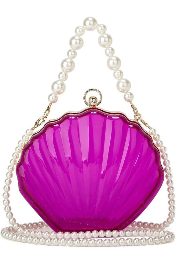 Fairy Shell Purse for Women Eveing Bag Clear Handbag Chic Bright Pearl Purse Party Clutch Shoulder Bag