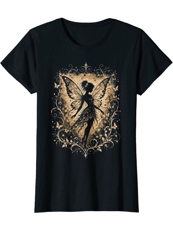 Fairy Silhouette Vintage Magical Wings Fantasy Pixie Art T-Shirt