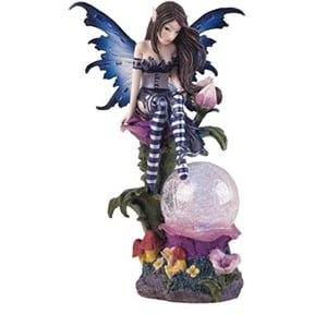 Fairy Sitting on Flower with LED Light Up Crystal Ball Figurine Fantasy Pixie