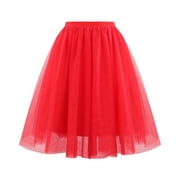 Fairy Skirt,Waist Pleated Mesh Skirt Soft Drape Mid Length Skirt Large Size A Line Skirt,Midi Skirt(Size:XL)