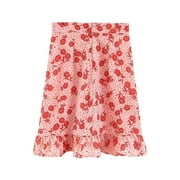 Fairy Skirt,Women Summer Casual High Waist Floral Print Ruffled Beach Zipper Short Skirt,Midi Skirt(Size:XL)