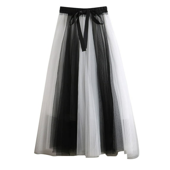 Fairy Skirt Women Tulle Skirts High Waist Bow Skirt Fashion Flowy A-Lined Maxi Dress