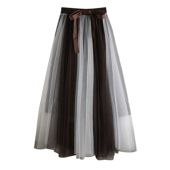Fairy Skirt Women Tulle Skirts High Waist Bow Skirt Fashion Flowy A-Lined Maxi Dress