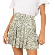 Fairy Skirt,Women's High Waisted Floral Skirt Peplum Print A Line Skirt,Midi Skirt(Size:M)
