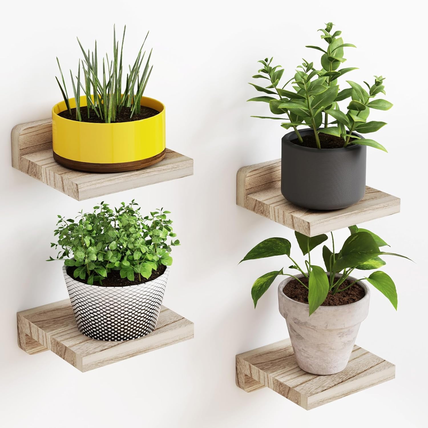 Set of 4 White Wooden Floating Wall Shelves