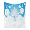 thumbnail image 1 of Fairy Soft Flannel Fleece Blanket, Illustration of a Fairy Tale Castle Clouds in the Sky and Butterflies Print, Cozy Plush for Indoor and Outdoor Use, 60" x 80", White and Sky Blue, by Ambesonne, 1 of 5