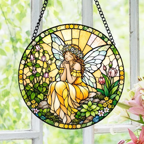 Fairy Stained Glass Suncatcher, Floral Fairy Window Hanging, Enchanted ...