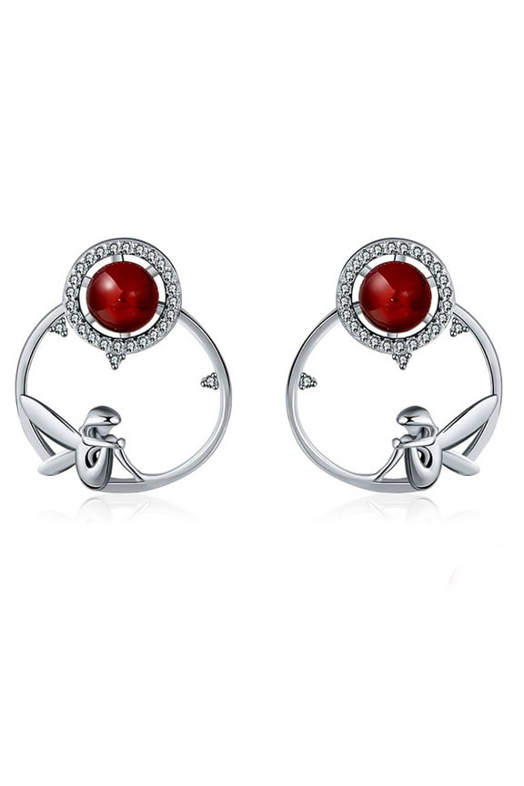 Fairy Sterling Silver Red Garnet Cz Stud Earrings for Women Ginger Lyne Collection