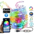 thumbnail image 1 of Fairy String Bluetooth RGB Indoor/Outdoor Waterproof USB Multi Color Changing Flexible Copper Wire Lights w/ Sync Music & Dynamic Modes - 50 LED Lights - 16 Feet In Length, 1 of 6