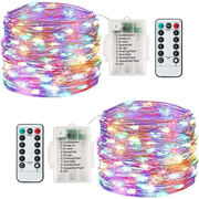 2 Pack Fairy Lights,120LED 43ft 8 Modes String Lights Battery Operated,Indoor/Outdoor with Remote Timer for Bedroom,Party,Wedding,Christmas Decorations(Multi-Co