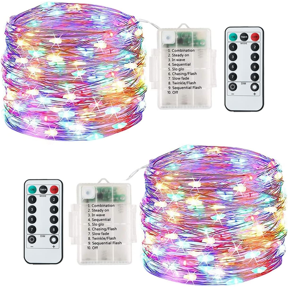 2 Pack Fairy Lights,120LED 43ft 8 Modes String Lights Battery Operated,Indoor/Outdoor with Remote Timer for Bedroom,Party,Wedding,Christmas Decorations(Multi-Coloured)