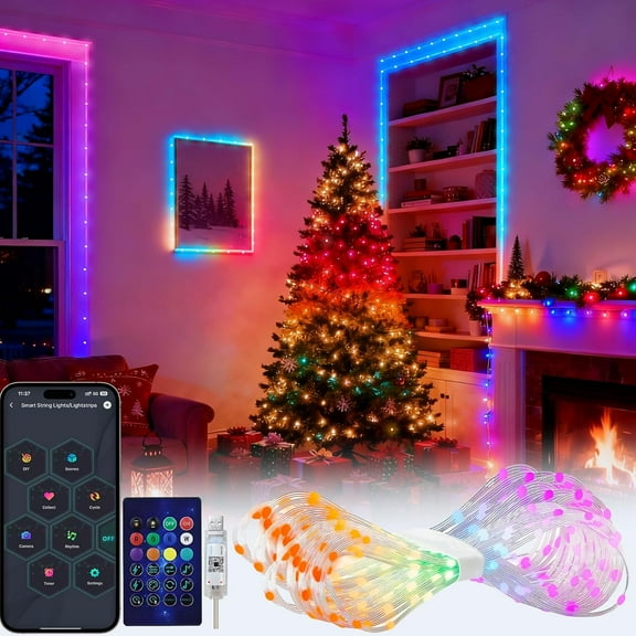 Fairy String Lights, 33Ft DIY Twinkle Lights Port, Multicolor Warm White, App/Remote Control, 12 Modes &Music Sync for ,Party, Halloween, Indoor Christmas Tree Decor