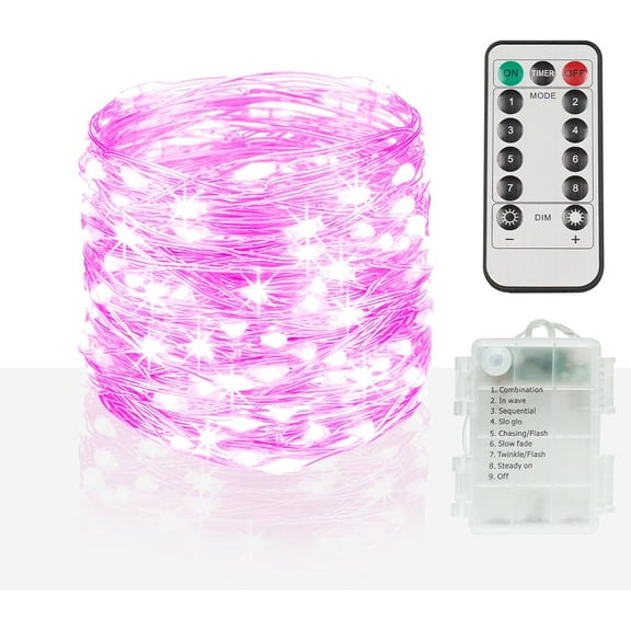 Fairy String Lights Waterproof 8 Modes with Remote Firefly Twinkle Christmas Lights for Outdoor Wedding Party Decorations(Pink-USB+remote 33FT 100LED)