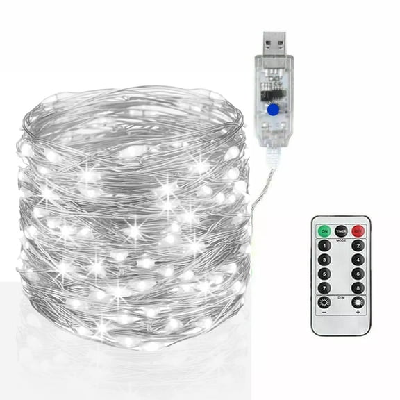 Fairy String Lights Waterproof 8 Modes with Remote Firefly Twinkle Christmas Lights for Outdoor Wedding Party Decorations(White-Battery box +remote 33FT 100LED)