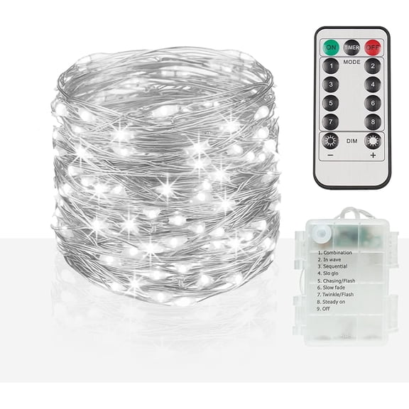 Fairy String Lights Waterproof 8 Modes with Remote Firefly Twinkle Christmas Lights for Outdoor Wedding Party Decorations(White-USB+remote 16FT 50LED)