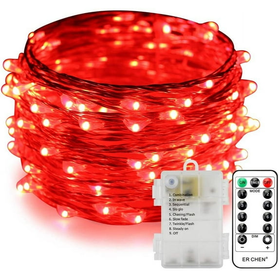 Fairy String Lights Waterproof 8 Modes with Remote Firefly Twinkle Christmas Lights for Outdoor Wedding Party Decorations(Red-USB+remote 66FT 200LED)