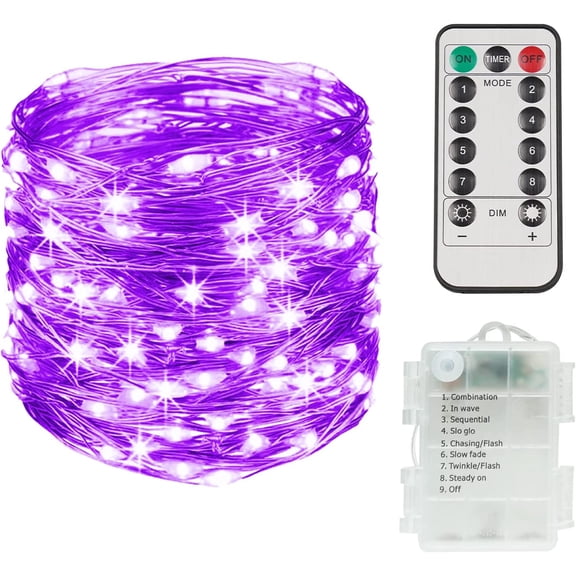 Fairy String Lights Waterproof 8 Modes with Remote Twinkle Christmas Lights for Outdoor Wedding Party Decorations(Purple-USB+remote 16FT 50LED)