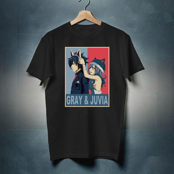 Fairy Tail Gray Fullbuster Juvia Lockser Anime Aesthetic Vaporwave Manga Otaku Unisex Heavy Cotton Tee-TH32945