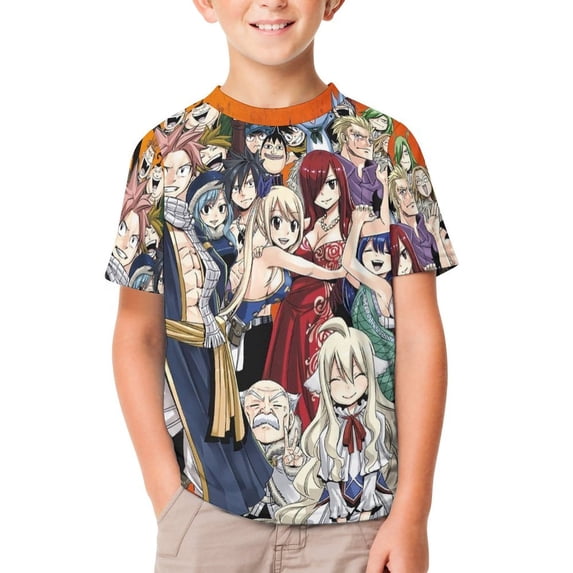 Fairy Tail Kids Short Sleeve Tee Shirt Novelty Crewneck T-Shirts Unisex Summer Blouse Tops for Boys Girls 130CM
