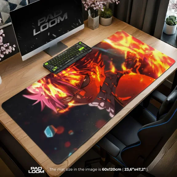 Fairy Tail Mouse Pad, Dragon Flame Anime Gaming Desk Mat, Fantasy Manga Artwork, Large Computer Desk Pad, Gamer Setup Accessory
