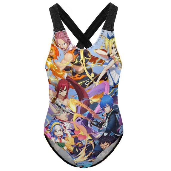 Fairy Tail Swimwear Kids' One-Piece Swimsuit Quick-Dry Cute Printed Girls' Swimwear Bathing Suit for Beach & Pool 7-9Y(120cm)