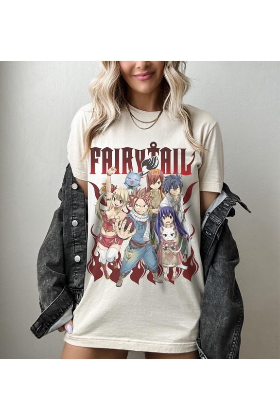 Fairy Tail T-shirt, Natsu Dragnee - Lucy - Erza Scarlet - Gray - Wendy - Happy Shirt,Sand color,size 3XL
