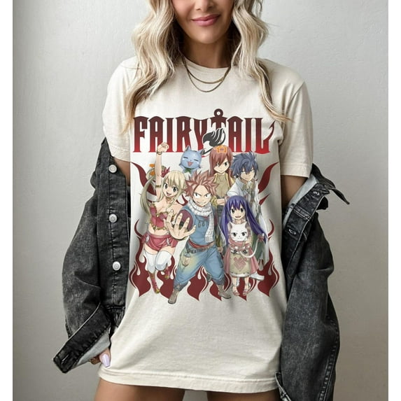 Fairy Tail T-shirt, Natsu Dragnee - Lucy - Erza Scarlet - Gray - Wendy - Happy Shirt,Sand color,size XL