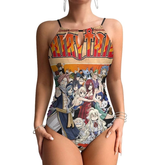 Fairy Tail Women's One-piece Swimsuit Bathing Suits High Neck Tummy Control Swimwear Swim Suit L