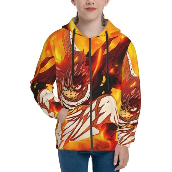 Fairy Tail Youth Sweatshirt 3D Printed Hoodie Activewear Teenager Winter Full-Zip Drawstring Jacket Coats Active Pullover Hooded Blouse For Boys Girls Large