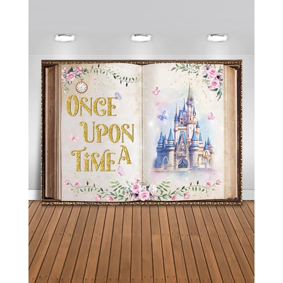 Fairy Tale Book Backdrop Once Upon a Time Photography Background Colorful Castle Story Book Floral Butterfly Princess Birthday Party Decorations Banner Photo Booth Props
