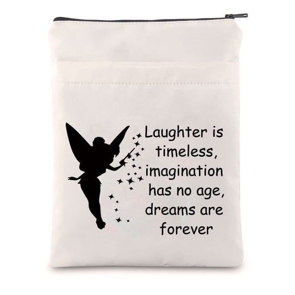 Fairy Tale Book Sleeve Fairy Bell Gift Laughter is Timeless Imagination Has No Age Book Protector Zipper Pouch Gift for Fans