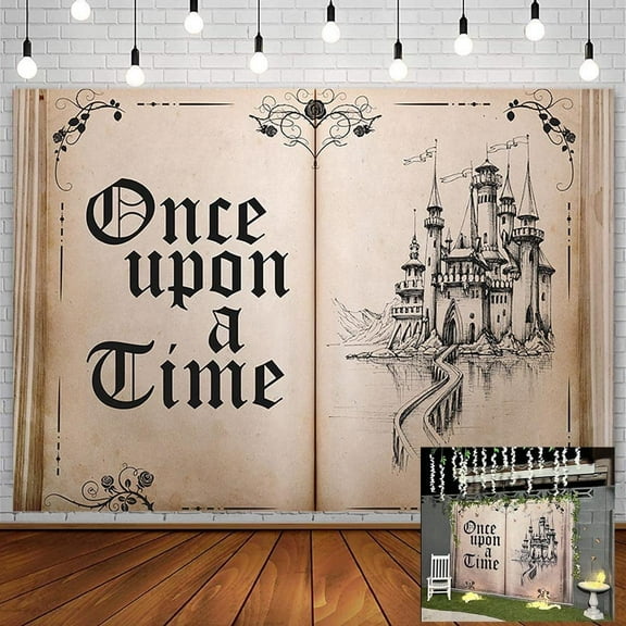 Fairy Tale Books Backdrop Once Upon a Time Old Opening Book Party Decorations Ancient Castle Princess Wedding Birthday Party Baby Shower Banner Photography Background Photo Studio Props