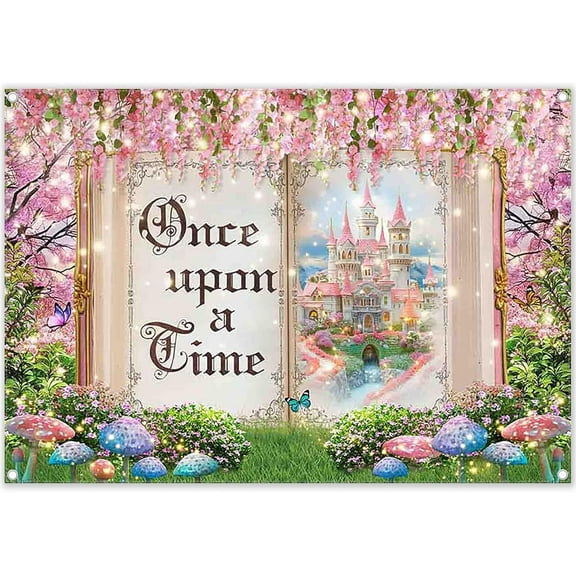 Fairy Tale Books Photography Backdrop Princess Castle Pink Floral Magic Background Girls Party Decoration Wedding Photo Banner Props
