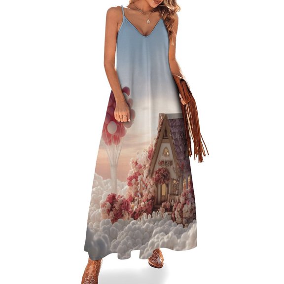 Fairy Tale Cabin Balloon Women's Summer Dresses 2025 Beach Casual Sleeveless Floral Print Tank Loose Sundress