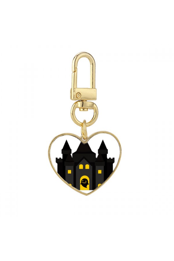 Fairy Tale Castle Colorful Illustration Gold Heart Keychain Metal Keyring Holder