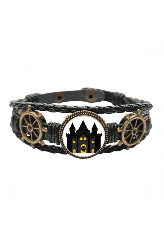 Fairy Tale Castle Colorful Illustration Leather Braided Ocean Bracelet Wristband