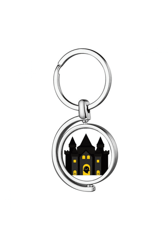 Fairy Tale Castle Colorful Illustration Rotating Keychain Metal Keyring Holder
