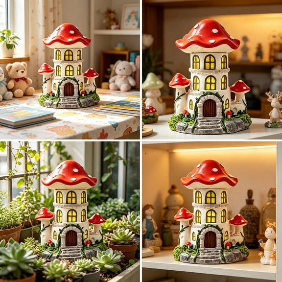 Fairy Tale Castle Resin Ornament, Dreamy Cartoon Styling, Exquisite Detailed Carving, Moderate Portable Size, Warm Scene Layout Craft for Desk Windowsill Mini Landscape Home Decoration