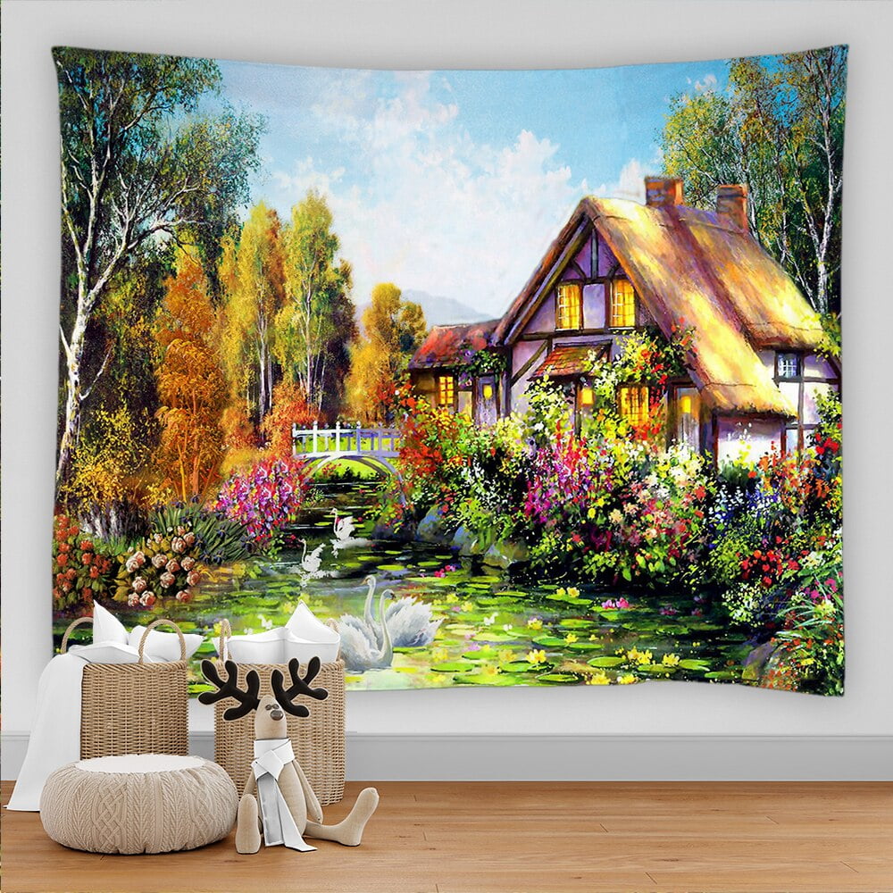 Fairy Tale Cottage Forest Tapestry Wall Hanging Bohemia Art Printed Big ...