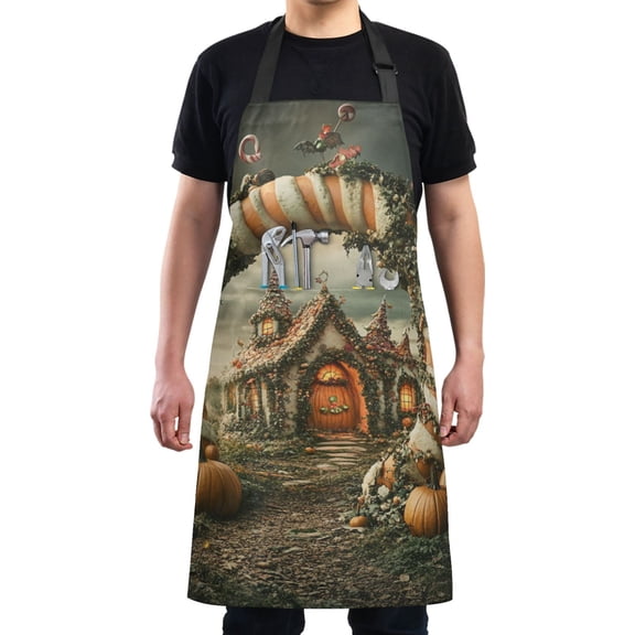 Fairy Tale Cottage and Candy Arch Chef Kitchen Apron with Pockets for Women Waterproof Aprons for Cooking Baking