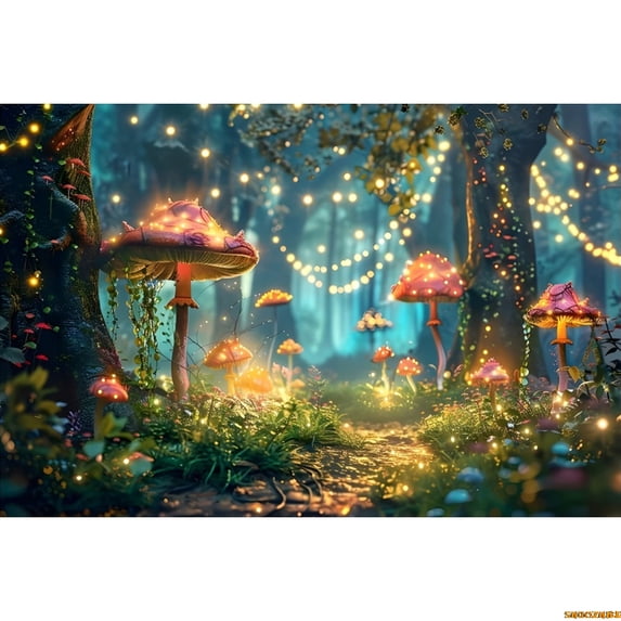 Fairy Tale Enchanted Forest Backdrop Wonderland Dreamy Jungle Mushroom Baby Birthday Party Photography Background Photo Studio