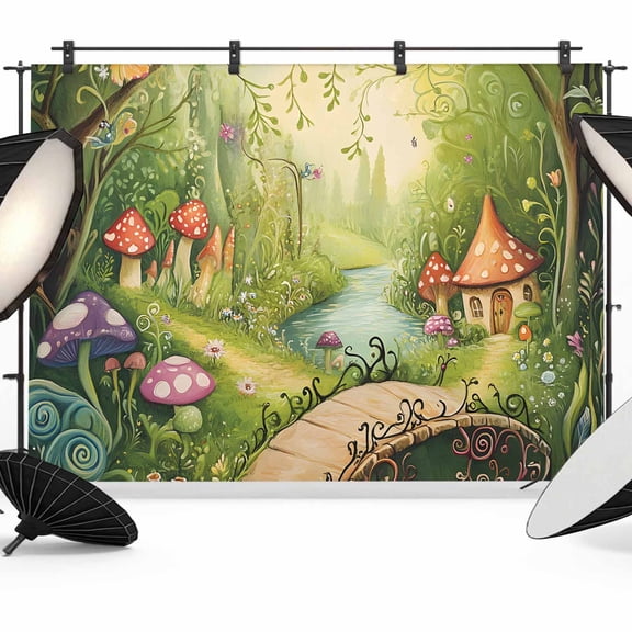 Fairy Tale Forest Photography Backdrop 7x5FT, Mushroom Wildflower Photo Backdrops, Background for Photography Studio Photo Studio Background, Back Drop for Photoshoot