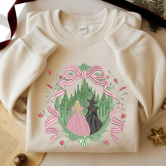 Fairy Tale Friendship Castle Embroidered Sweatshirt | Pastel Bow Aesthetic Pullover