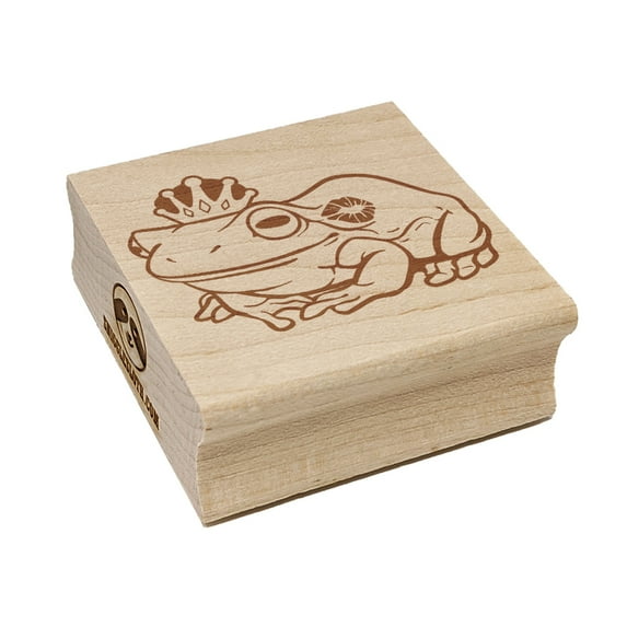 Fairy Tale Frog Prince with Crown and Kiss Square Rubber Stamp Stamping Scrapbooking Crafting - Small 1.25in