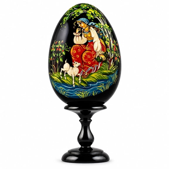 Fairy Tale Hand Painted Wooden Easter Egg 6.25 Inches