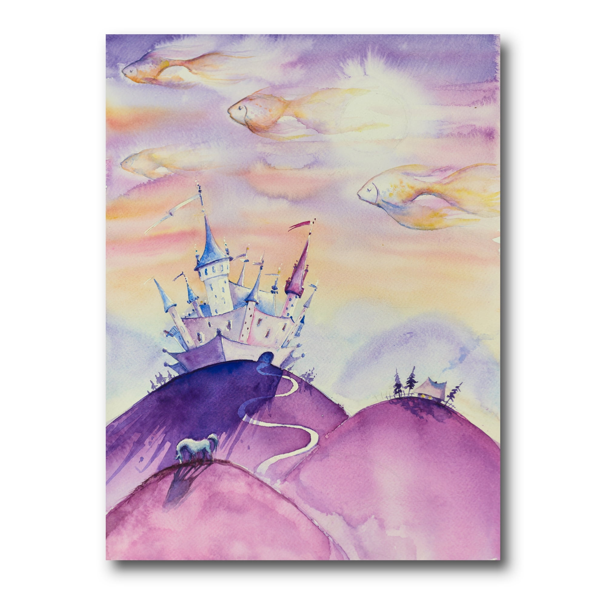 Purple Fairy Tale Kingdom Palace on Canvas with Wood Frame