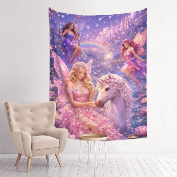 Fairy Tale Magical Princess Rainbow Anime Tapestry Indian Wall Hanging Tapestries Room Decor For Bedroom Living Room Dorm 30 x 40 inch
