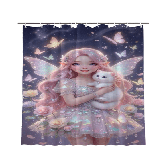 Fairy Tale Magical Princess Rainbow Waterproof Polyester Shower Curtain 72 x 72 Inch