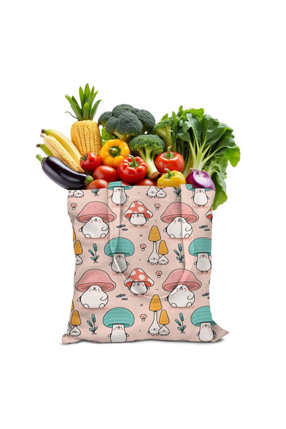 Fairy Tale Mushroom Canvas Tote Bag, Reusable Vintage Mushroom Handbag, Eco-Friendly Magical Forest Mushrooms Shopping Bag for Women